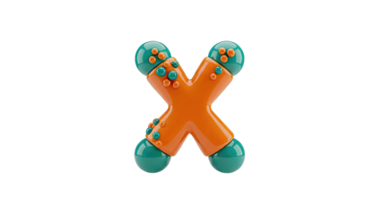 Orange and Teal "X" Shaped Toy with Spherical Elements