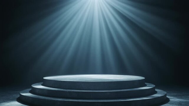 Empty circular podium with spotlight shining down on it.