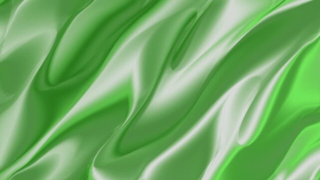 Vibrant green satin fabric with flowing folds and soft sheen.