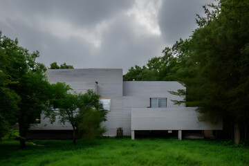 brutalist concrete architecture, modern luxury frame house