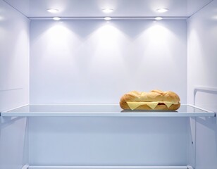 Simple cheese sandwich in an empty refrigerator