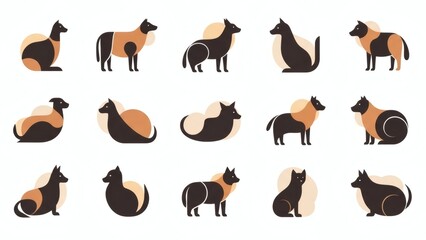 Minimalist Animal Silhouettes Collection Wildlife Pets Simplified Geometric Organic Shapes Curved Flowing Forms Natural Aesthetic Modern Icon Style Vector Black White