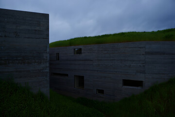 brutalist concrete architecture, modern luxury frame house