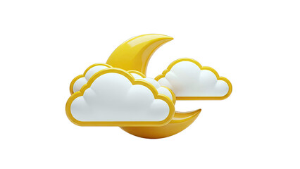 Yellow crescent moon and clouds 3D render