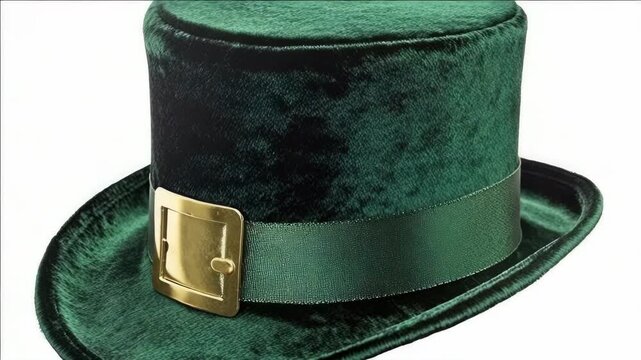 Bring a touch of Irish charm to any event with this vibrant green velvet top hat adorned with a gold four-leaf clover accent.
