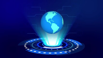 Futuristic Hologram Earth with Digital Technology Icons - Powered by Adobe