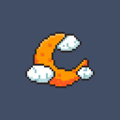 Pixel art Crescent Moon with Clouds game asset
