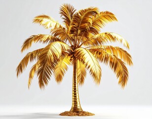 A golden palm tree shimmers, embodying the tropics with its metallic sheen. Exuding wealth and luxury in a minimalist, elegant design.