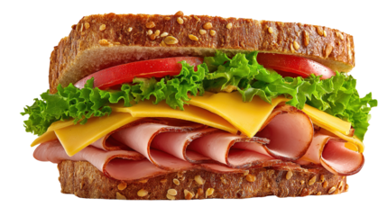 Ham and cheese salad submarine sandwich from freshly cut baguette