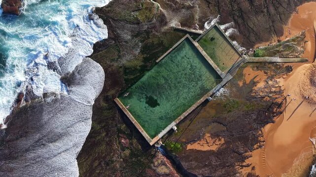 Aerial view of Mona Vale Beach, Northern Beaches NSW, Sydney, Australia. Aerial coastal landscape. 
