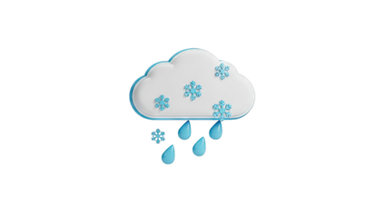 3D Cloud with Snowflakes and Raindrops Icon