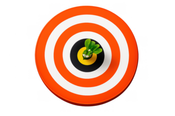 Dart hitting the bullseye on a target board, symbolizing goal achievement, marketing strategy success, and business growth