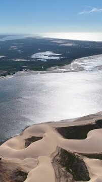 Parnaiba Delta In Araioses Maranhao Brazil. Aerial View Of A River Surrounded By Lush Green Tropical Rainforest. Forest Trees Amazon Green. Wilderness Panoramic View. Araioses Maranhao.