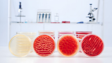 Future of food lab Petri dish with cultivated meat cells microscope view clean science innovation