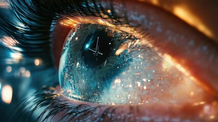Close-up of a human eye with technology interface overlaid, suggesting advanced vision capabilities. - Powered by Adobe