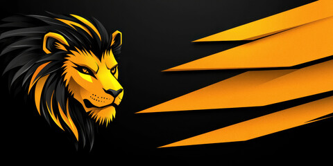 Stylized Golden Lion Logo wih Dynamic Stripeslion logo, stylized lion, golden lin, lion head icon, animal emblem, abstract lion, graphic logo, flowing stripe, diagonal ribbon, modern design, minimalis