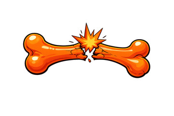 Orange bone snapping in half with a starburst explosion, symbolizing a fracture, injury, or medical problem. Transparent background