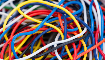 Colorful Tangled Wires in Close-Up View