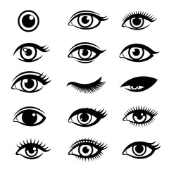 A collection of various stylized eye illustrations and eyelash designs