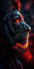 Fiery Lion Profile with Glowing Eye
