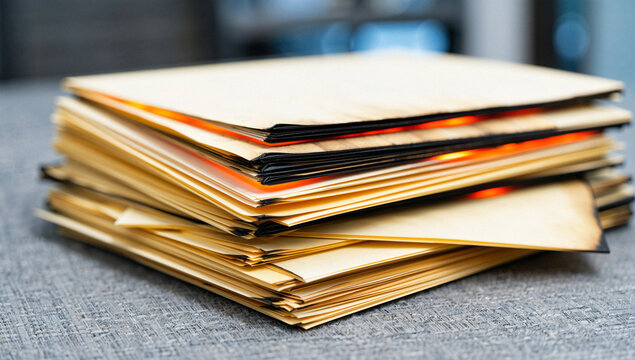 Stack of Old, Worn Envelopes on Gray Surface