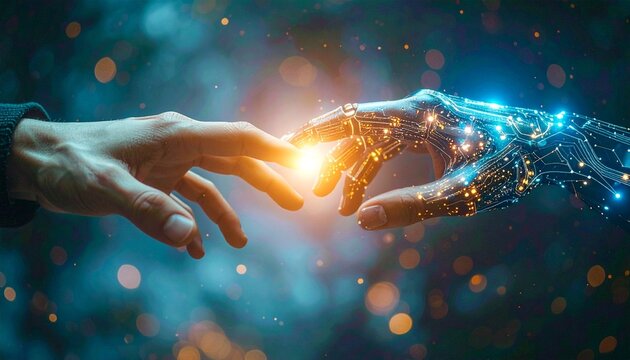 Harmony between human and AI, human and robot finger connection