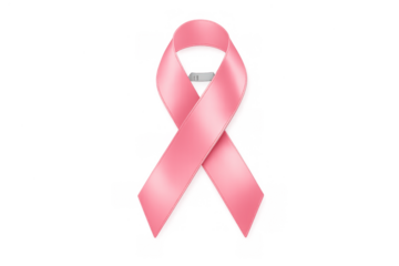 Pink ribbon symbol for breast cancer awareness on transparent background representing hope and health support