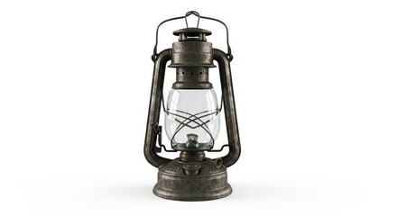 Vintage metal lantern with a glass enclosure on a white background.