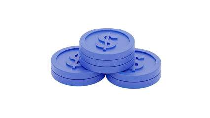 Three Blue Coins with Dollar Signs on White Background