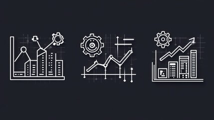 AI, Big Data, and business analytics icons represent the integration of advanced technology in analyzing graphs, business data, and market trends, driving strategic decisions and innovative solutions