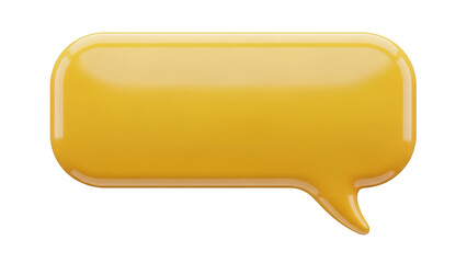 A glossy yellow speech bubble icon isolated on white background, symbolizing communication, messaging, dialogue, comments, chat notifications, modern minimal 3D design illustration for apps, interface