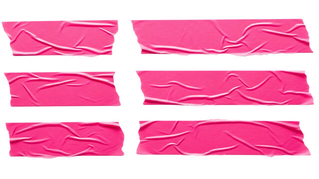 Collection of six pink gaffer tape pieces with textured surfaces isolated on transparent background transparent background