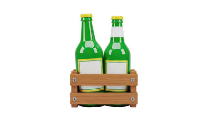 Two Green Beer Bottles in a Wooden Crate