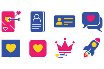 colorful flat icons of hearts love chat and media  social media symbols