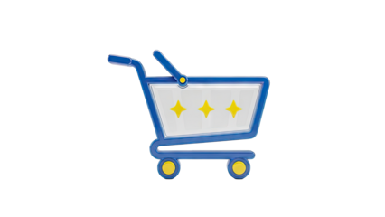 3D Blue Shopping Cart with Yellow Stars