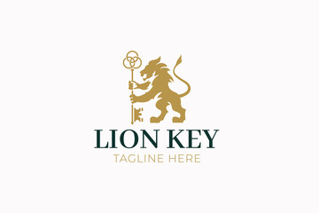 Fototapeta premium Illustration Abstract Lion and Key Elegant Premium Design Logo Brand Identity