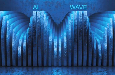 Futuristic AI waves of minimal geometry with corporate blue palette