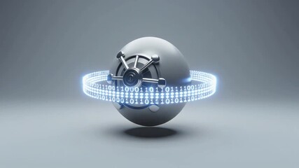 Digital data security concept with a spherical safe and glowing binary code ring. - Powered by Adobe