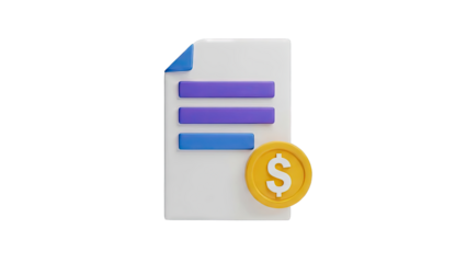 3D Icon of Document with Dollar Coin