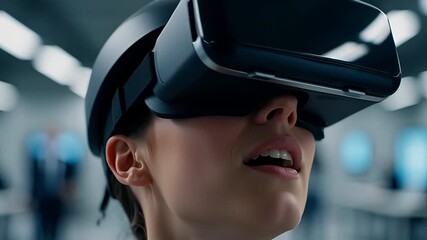 Young woman experiencing virtual reality with vr headset - Powered by Adobe