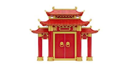 Traditional Chinese Gate with Red and Gold