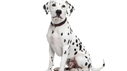 Elegant dalmatian dog sitting attentively with a studio
