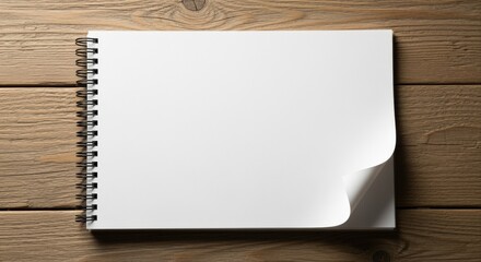 Blank Spiral Notebook on Rustic Wood Background, Ready for Text or Design Mockup