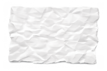Crumpled white paper texture blank template isolated on transparent background, wrinkled page surface with creases