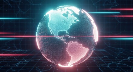 Global Connectivity Network Visualization: Digital Earth with Abstract Data Flow, Illustrating Worldwide Communication and Technology