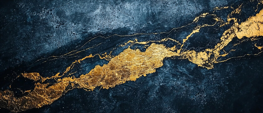 Abstract dark blue and teal texture, with a rough, shimmering golden path dramatically carving through the composition