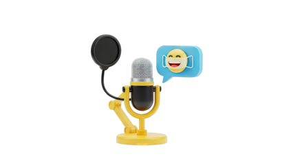 3D Microphone with Masked Emoji Speech Bubble