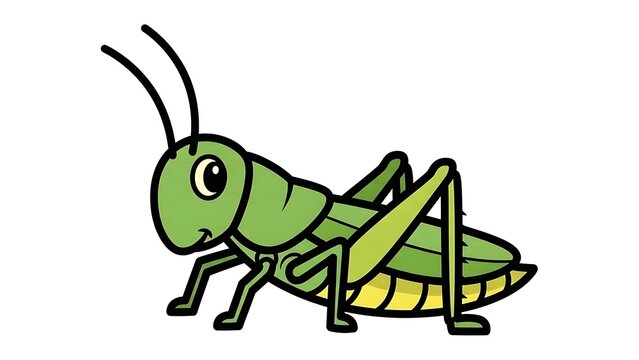 Green Grasshopper Cartoon Illustration Isolated.