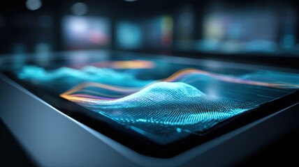 Abstract Technology Screen Displaying Digital Waveform, Futuristic Data Visualization, Modern Interface Concept for Business