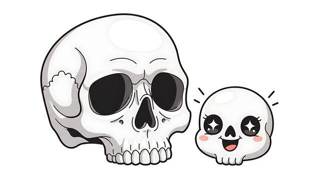 Cartoon Skulls with Kawaii Facial Expressions.